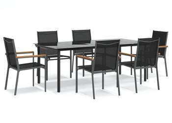 vidaXL 7-cz. zestaw mebli do ogrodu, czarny, textilene i stal(SKU:3187047)