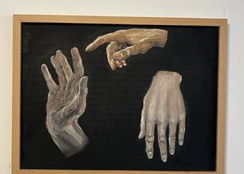 Obraz olejny na płycie malarskiej z ramą „Dłonie, ręcę