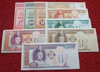 MONGOLIA Kolekcjonerskie Banknoty Zestaw - 9 sztuk UNC