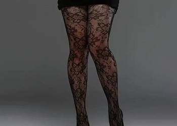 Rajstopy koronkowe kabaretki czarne kwiaty duze