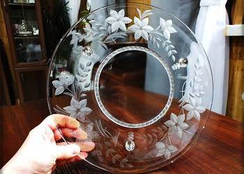 Stara duża Patera szklana Tortownica Talerz płaski na 3 nóżkach