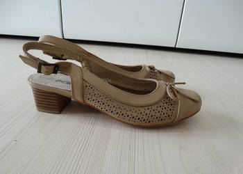 Buty Sandały Skórzane Skóra Naturalna Beżowe Wizytowe 38