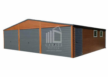 GARAŻ BLASZANY 9m x 6m  3x Brama 2x okno drzwi - rynny ID216