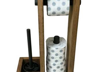 Stojak uchwyt na papier toaletowy drewniany LOFT szczotka WC zestaw eko 3w1