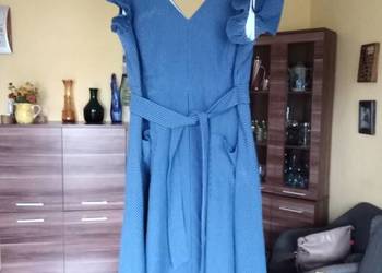 Sukienka pin UP, kieszenie paski bawełna niebieska  r XL