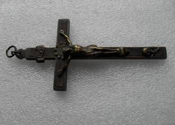 Antyczny mosiężny drewniany krucyfiks z XIX wieku