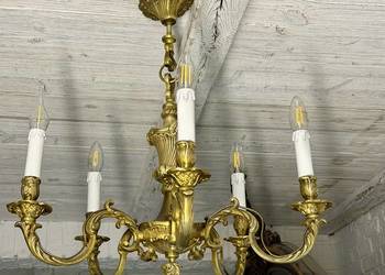 Francuski Żyrandol nr. 56 ciężki mosiądz 5-ram Antyk Lampa