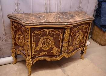 Królewska Drewniana Komoda - Barok - Okuta Brązem - Marmurowy Blat SZAFA