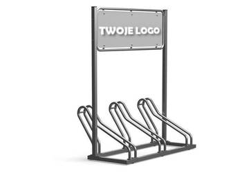 Stojak rowerowy z szyldem reklamowym
