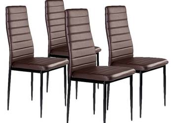 Zestaw krzeseł do jadalni salonu z ekoskóry 4 sztuki wysokie oparcie brązo…