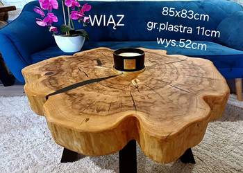 Stolik kawowy 85x83cm PIĘKNY OKAZ LIVE EDGE plaster drewna loft