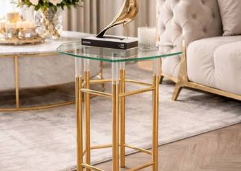 Złoty stolik kawowy Glamour Premium szklany nowoczesny
