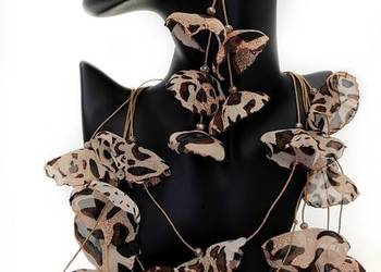 Komplet Biżuterii Naszyjnik Kolczyki Panterka Safari Boho Szyfon Długi