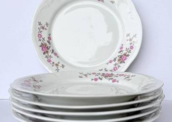 Talerzyki deserowe Włocławek róże vintage lata 70-80 XX wieku komplet 6 szt