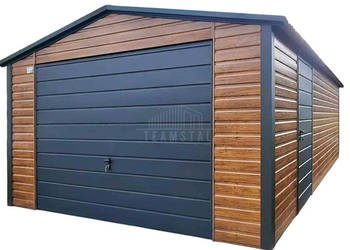 Garaż blaszany 4,5x6 m brama uchylna drzwi drewnopodobny TS1235