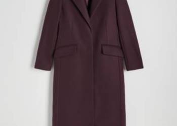 Maxi długi płaszcz 80 wełna owcza XS s m burgundowy