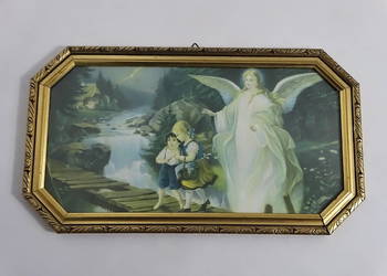 Klasyczny Obraz Anioł Stróż w złotej ramie (40x23 cm)