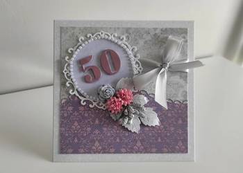 Kartka ręcznie robiona na urodziny 50 kwiaty handmade Kartka ręcznie robiona na urodziny 50 kwiaty handmade