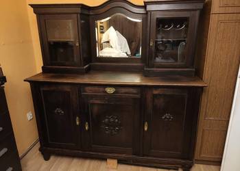 Kredens drewniany z lustrem zdobiony stary retro przedwojenny antyk