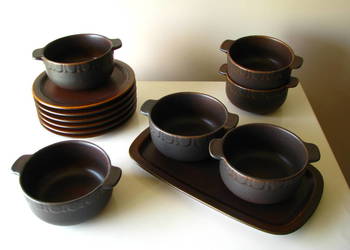 Kamionkowe miseczki z uszkami talerzyki i patera – tacka, na 6 osób