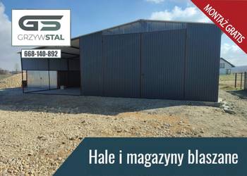Garaż blaszany Grafitowy z zadaszeniem bocznym - Hala - GRZYWSTAL