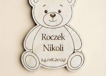 Podziękowanie na chrzest/roczek miś personalizowany magnes