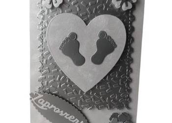 ZAPROSZENIA CHRZEST STOPKI W SERCU C6 SREBRO