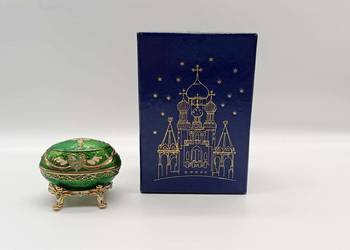 Kolekcja Vintage emaliowane metalowe puzderko jajko styl Faberge lata 90e