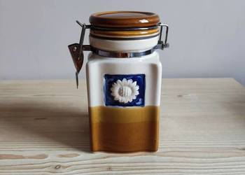 Pojemnik ceramiczny zamykany brązowo kremowy z PRL