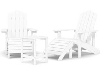 vidaXL Krzesła Adirondack z podnóżkami i stolikiem, HDPE, białe(SKU:3095712