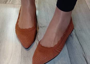 (39) Brązowe, dzianinowe baleriny wieczorowe, NOWE