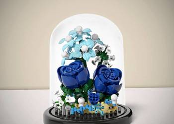 Nowy Zestaw Klocków Granatowe Kwiaty Pod Kloszem 260 Elementów w Pudełku