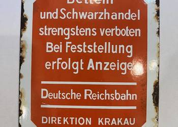 Niemiecka tablica/ szyld emaliowany, zakaz handlu, kolej Reichsbahn