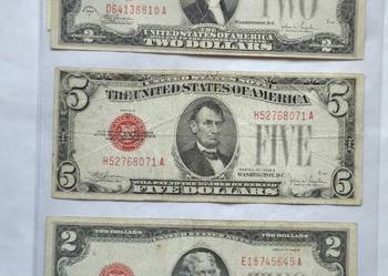 O nr 10 – USA zestaw 3 banknotów 1928 – $2 + $5 + $2 Red Seal