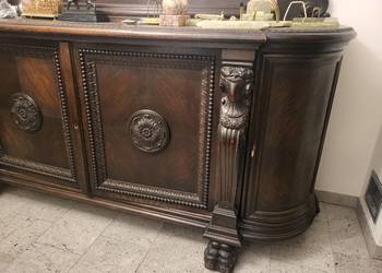 Duża komoda kredens bufet dębowy rzeźbiony postaci maszkarony kozły