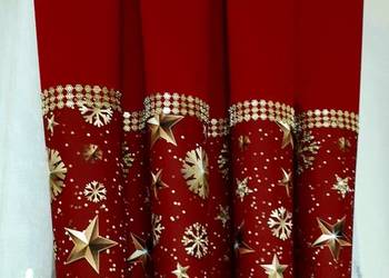 Zasłony świąteczne w kolorze czerwonym ze złotem 2 sztuki