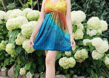 Sukienka welurowa kolorowa S M vintage y2k boho gypsy cygane