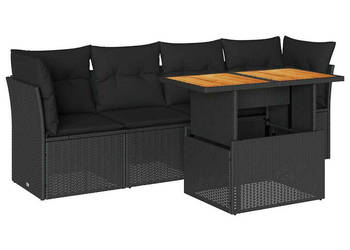 5-cz. zestaw wypoczynkowy do ogrodu poduszki czarny rattan PE WM-3326876