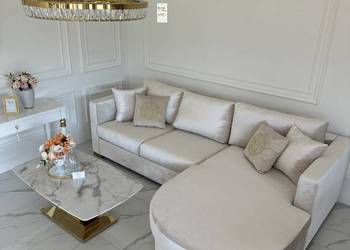 Narożnik PARIS Półokrągły Złoty Nowoczesny Glamour Welur Funkcja Spania