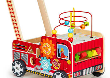 Drewniany pchacz edukacyjny z klockami dla dzieci straż pożarna ECOTOYS