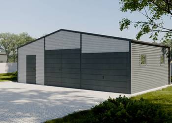Blaszany montowany garaż 9×5,5m – srebrny/ciemny grafit matowy