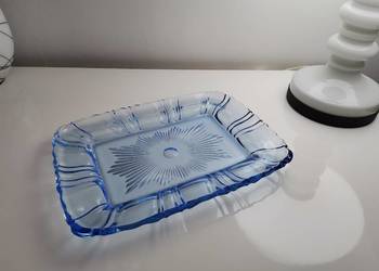 Stara niebieska patera, taca nr. kat. 1215 huta Ząbkowice szkło Art Deco