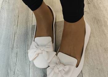 (43) Kremowe mokasyny letnie baleriny wieczorowe, NOWE