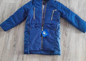 Niebieska kurtka przejściowa marki Caigin z kapturem i srebrnymi zamkami (2