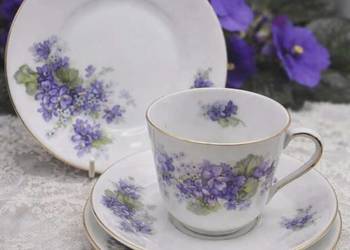 Victoria Czechosłowacja.Fiolki Wiktoriańska filiżanka Trio