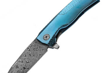 Nóż składany LionSteel ROK Blue Titanium, Chad Nichols Scrambled Damascus…