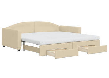 Sofa rozsuwana z szufladami kremowa tkanina 100x200 cm WM-3197251