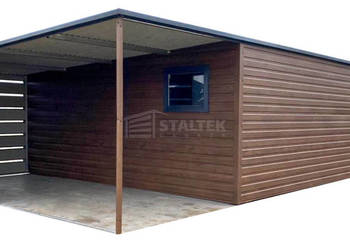 Garaż blaszany 6,5x6m 2x wiata brama dwuskrzydłowa okno dach ST246