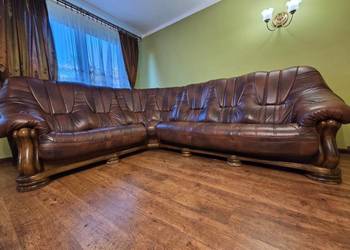 Skórzany Narożnik na stelażu dębowm. Skóra Naturalna