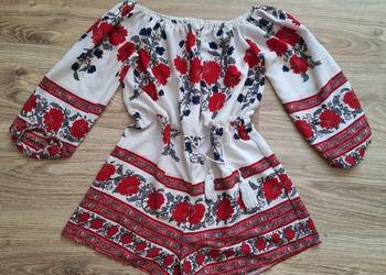 Piękny letni kombinezon krótki hiszpanka biały czerwony 38